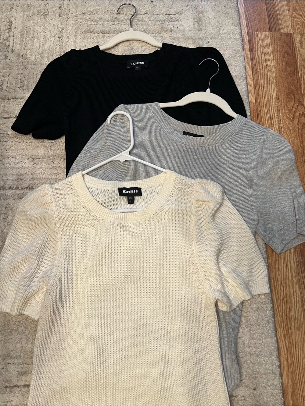 Express Short Sleeve Knit Tops in Black, Gray, and Cream - Set of 3